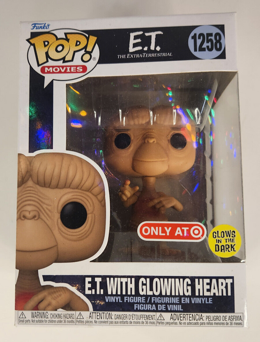 FUNKO POP ! E.T. WITH GLOWING HEART 1258 GLOWS IN DARK TARGET EXCLUSIVE